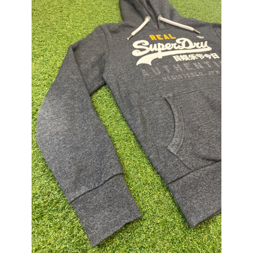 SuperDry Mens Vintage Logo Hoodie Charcoal Grey Marl Graphic Sweatshirt Large - Picture 3 of 5